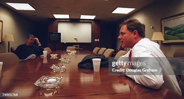 Joe Inman Vice President Manufacturing of RJ Reynolds tobacco company and Richard M. Burr,R-N.C., talk about the tobacco industry during a plant tour...