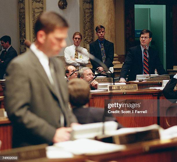 Sen. Tim Shaughnessy on the floor of the Senate of the Kentucky General Assembly during debate of S-243, a bipartisan bill sponsored by Shaughnessy...