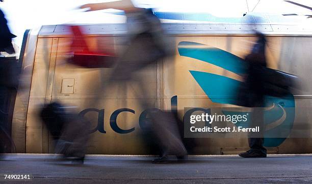 Passengers board a midday Acela train in Washington's Union Station.