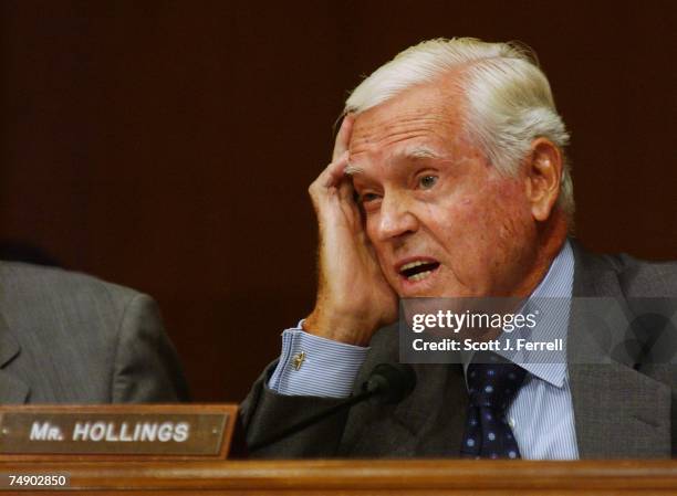 Sen. Ernest F. Hollings, D-S.C., during the Senate Appropriations hearing on the President's fiscal year 2004 supplemental request for Iraq and...