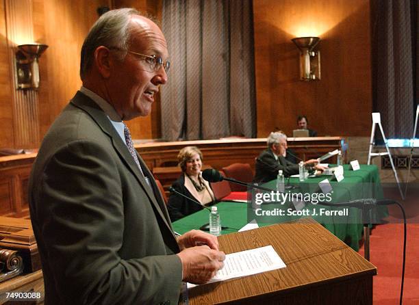 Committee Chairman Larry E. Craig, R-Idaho, during a Senate Special Committee on Aging forum on Medicare discount drug cards. Panelists included:...