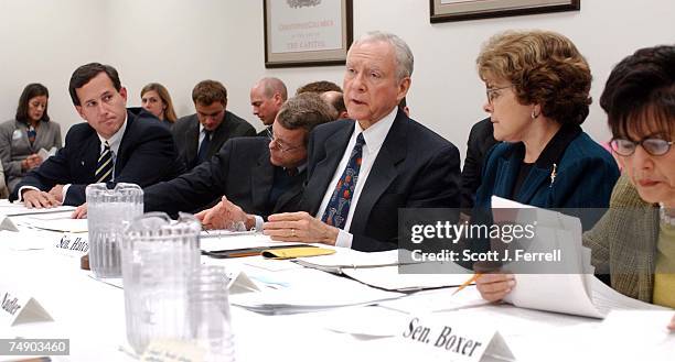 Sen. Rick Santorum, R-Pa., Sen. Mike DeWine, R-Ohio, Senate Judiciary Orrin G. Hatch, R-Utah, Sen. Dianne Feinstein, D-Calif., and Sen. Barbara...