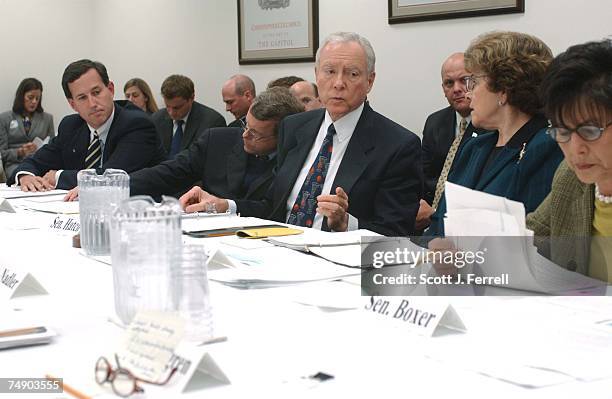 Sen. Rick Santorum, R-Pa., Sen. Mike DeWine, R-Ohio, Chairman Orrin G. Hatch, R-Utah, Sen. Dianne Feinstein, D-Calif., and Sen. Barbara Boxer,...