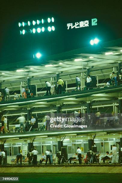 group of people in a three-tired golf driving range, shiba park, minato ward, tokyo prefecture, japan - driving range 個照片及圖片檔