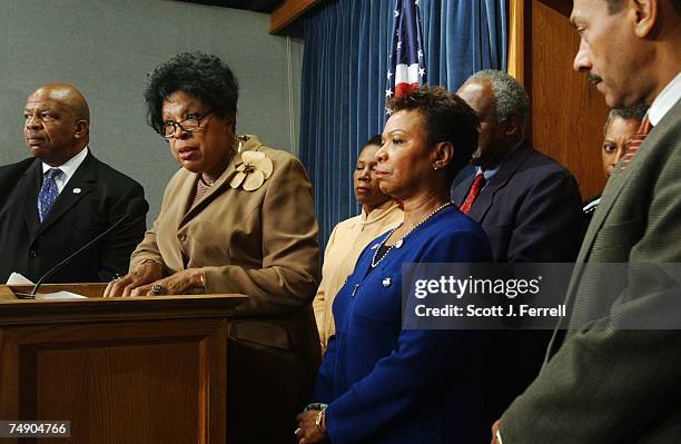 Chairman Elijah E. Cummings, D-Md., Diane Watson, D-Calif., speaking, Sheila Jackson-Lee, D-Texas, Barbara Lee, D-Calif., Danny Davis, D-Ill., and...