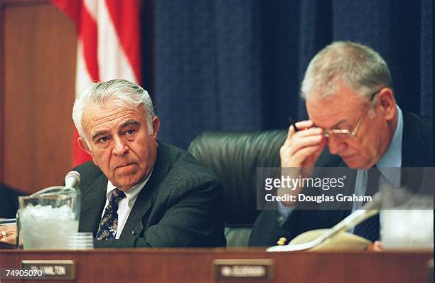 Chairman Benjamin A. Gilman,R-N.Y.,and Ranking Member Lee H. Hamilton,D-Ind., during the hearing on U.S. Influence in the Caucasus region,including...