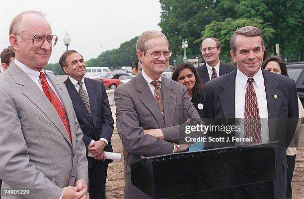 House Education & Workforce Chairman Bill Goodling, R-Penn., middle, during a news conference at the House Triangle on the House passage of the...