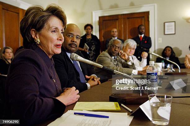 House Minority Leader Nancy Pelosi, D-Calif., forum moderator Joe Madison, a radio host on WOL/AM and XM Radio, Democratic Caucus Chair James E....