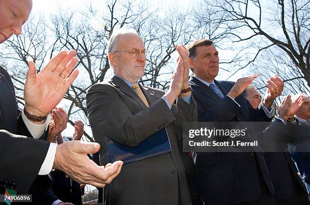 Sen. Larry E. Craig, R-Idaho, Sen. Mel Martinez, R-Fla., and others during a rally of farmers in the Russell Park urging Congress to "Pass an...