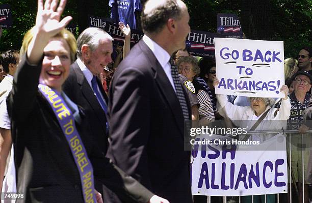 Senate candidate and First Lady Hillary Rodham Clinton marches in the Israel Day parade June 4, 2000 in New York. Lazio and Clinton both marched in...