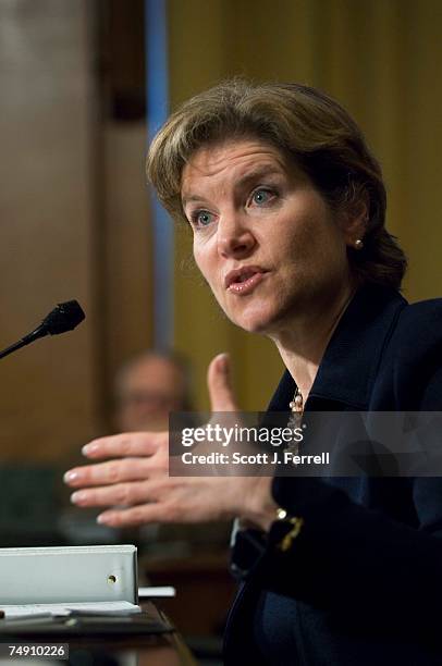 Susan C. Schwab during the Senate Finance hearing on her nomination to be U.S. Trade representative. The panel is expected to vote on the nomination...