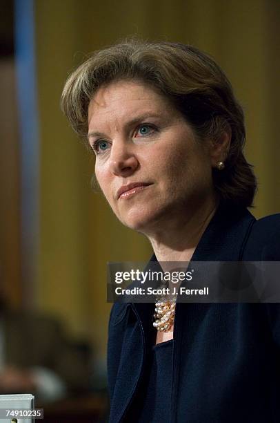 Susan C. Schwab during the Senate Finance hearing on her nomination to be U.S. Trade representative. The panel is expected to vote on the nomination...