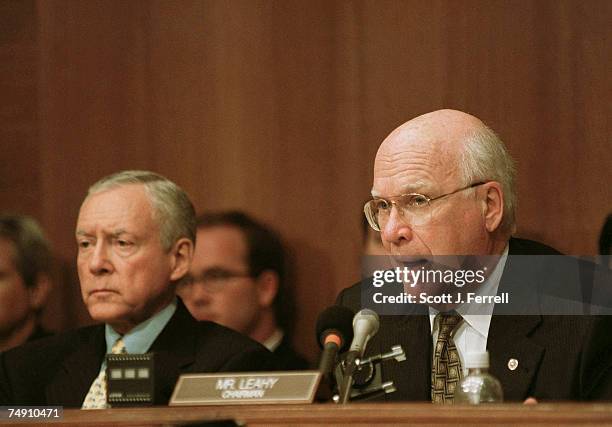 Senate Judiciary ranking Republican Orrin G. Hatch, R-Utah, andn Chairman Patrick J. Leahy, D-Vt., during the hearing in which U.S. Attorney General...