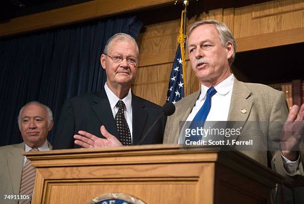 Rep. Solomon P. Ortiz, D-Texas, House Armed Services ranking member Ike Skelton, D-Mo., and Rep. Vic Snyder, D-Ark., during a news conference with...