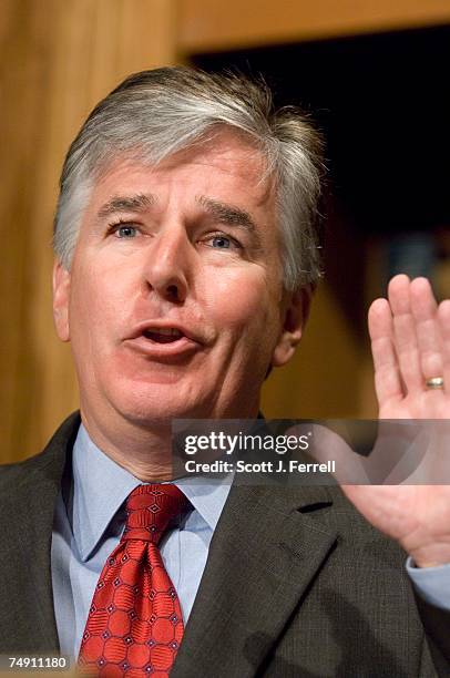 House Armed Services member Martin T. Meehan, D-Mass., during a news conference with other Democratic members of the committee on the debate to occur...