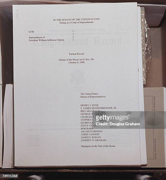 Documents from the House Managers case in the office of the Secretary of the Senate.