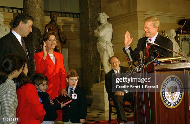 Nancy Pelosi, D-Calif., is sworn in as the new House Minority Whip by House Minority Leader Richard A. Gephardt, D-Mo. Outgoing House Minority Whip...