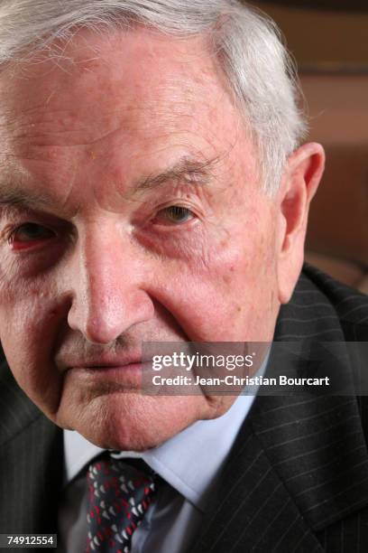 David Rockefeller poses for photo in his office in the Rockefeller building on March 14, 2006 in New York City. David Rockefeller is last living...