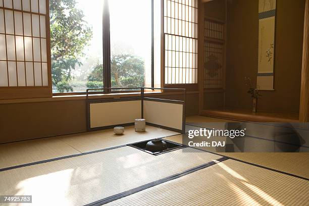 japanese tea room, japan - tatami mat stockfoto's en -beelden