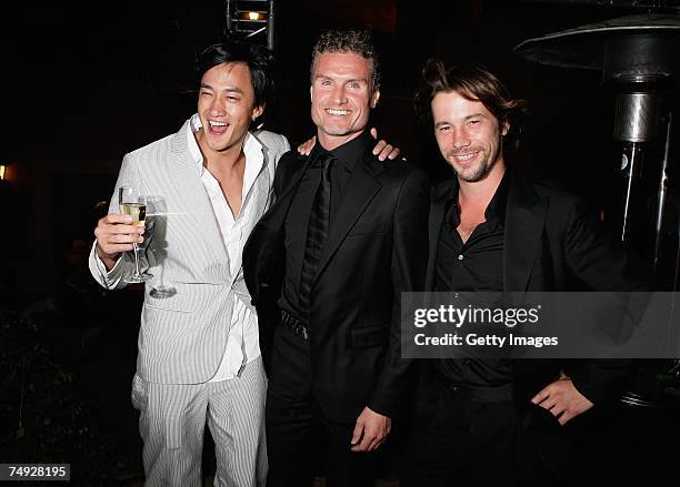 Peter Ho of China , David Coulthard of Scotland and Jay Kay attend the Tag Heuer Grand Carrera Event, on June 26, 2007 in Le Castellet, France.