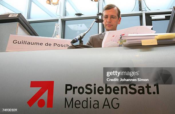 Guillaume de Poch, CEO of the German based ProSiebenSAT.1 Media company addresses the media during a press conference at ProSiebenSat.1 headquarters...