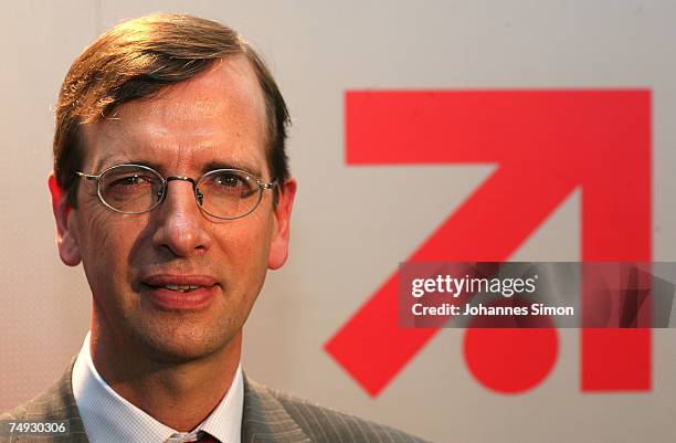 Guillaume de Poch, CEO of the German based ProSiebenSAT.1 Media company poses after a press conference at ProSiebenSat.1 headquarters on June 27 in...