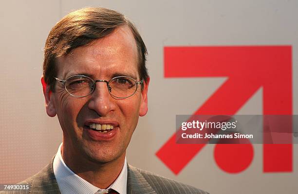 Guillaume de Poch, CEO of the German based ProSiebenSAT.1 Media company poses after a press conference at ProSiebenSat.1 headquarters on June 27 in...