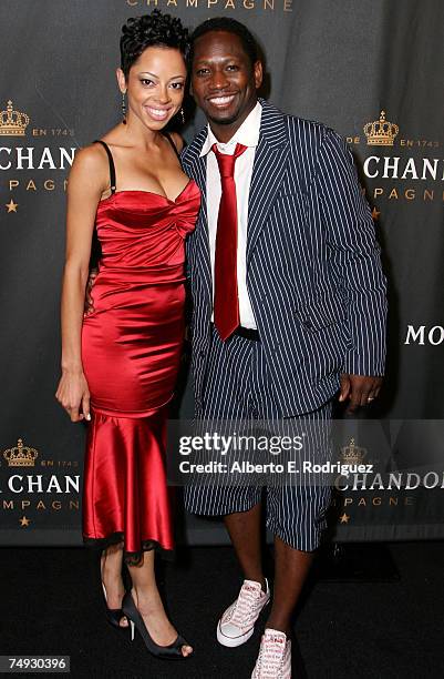 Actor Guy Torry and wife Monica Askew attend the 2007 BET Awards after party hosted by 10 Cane Rum held at the Roosevelt Hotel on June 26, 2007 in...