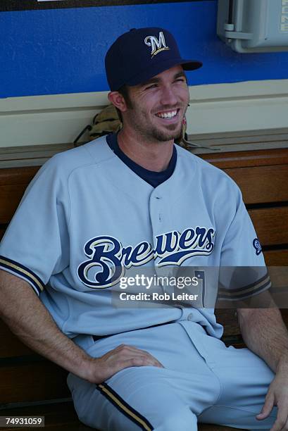 Hardy of the Milwaukee Brewers smiles before the game against the San Diego Padres at Petco Park in San Diego, California on May 27, 2007. The Padres...