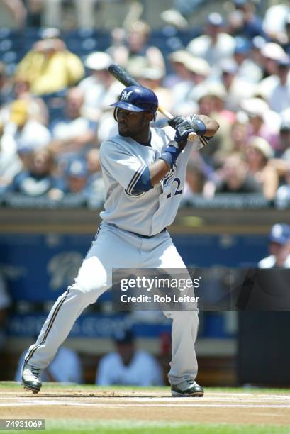 Tony Gwynn of the Milwaukee Brewers bats during the game against the San Diego Padres at Petco Park in San Diego, California on May 27, 2007. The...