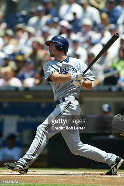 Hardy of the Milwaukee Brewers bats during the game against the San Diego Padres at Petco Park in San Diego, California on May 27, 2007. The Padres...