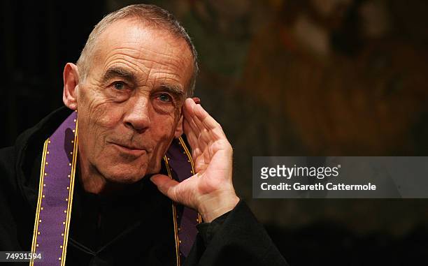 Michael Jayston, as The Confessor performs an act from 'The Last Confession' on stage at the Theatre Royal Haymarket on June 27, 2007 in London,...