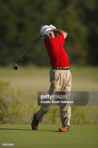 Kiawah Island, SC Curtis Strange hits a shot during the second round of Senior PGA Championship on the Ocean Course at the Kiawah Island Resort on...