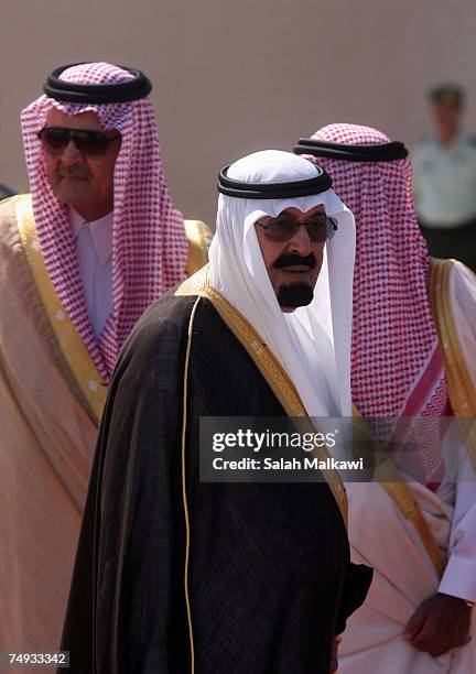 King Abdullah of Saudi Arabia during a reception held by King Abdullah of Jordan upon his arrival on June 27, 2007 in Amman, Jordan. King Abdullah of...