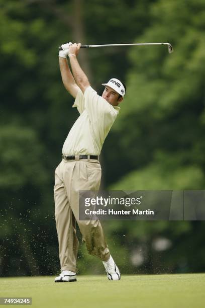 Bubba Watson hits a shot during the third round of The Memorial on June 2, 2007 at Muirfield Village Golf Club in Dublin, Ohio.