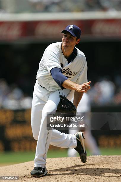 Chris Young of the San Diego Padres pitches during the game against the Seattle Mariners at Petco Park in San Diego, California on June 10, 2007. The...