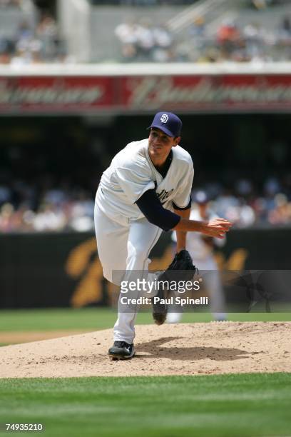 Chris Young of the San Diego Padres pitches during the game against the Seattle Mariners at Petco Park in San Diego, California on June 10, 2007. The...