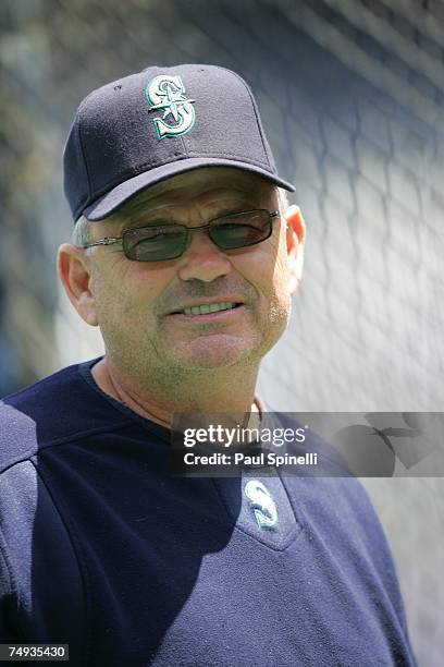 Coach John McLaren of the Seattle Mariners smiles before the game against the San Diego Padres at Petco Park in San Diego, California on June 10,...