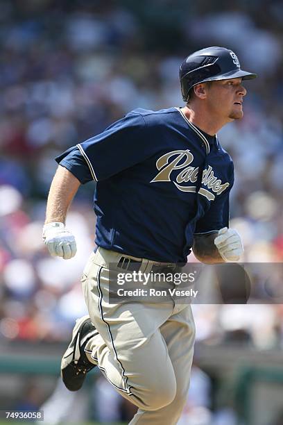 Chase Headley of the San Diego Padres runs during the game against the Chicago Cubs at Wrigley Field in Chicago, Illinois on June 16, 2007. The Cubs...
