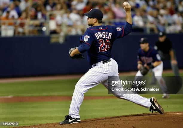 Boof Bonser of the Minnesota Twins pitches against the Toronto Blue Jays June 27, 2007 at the Metrodome in Minneapolis, Minnesota.