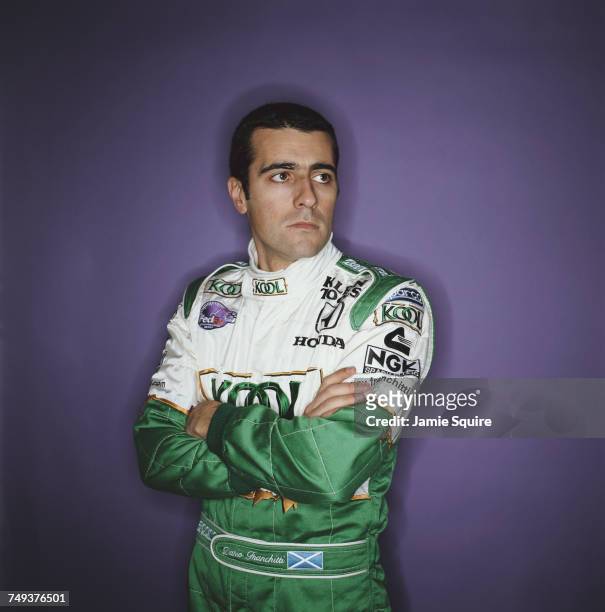 Portrait of Dario Franchitti of Great Britain, driver of the Team KOOL Green Reynard 02i Honda HRK during testing for the Championship Auto Racing...