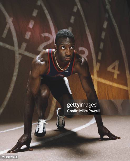 Portrait of Olympic and IAAF World Championship Gold medal wiinning 200 metres and 400 metres sprinter Michael Johnson of the United States on 22...