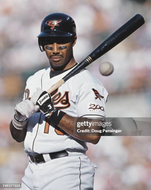 Harold Baines, designated hitter and rightfielder for the Baltimore Orioles during the Major League Baseball American League East game against the...