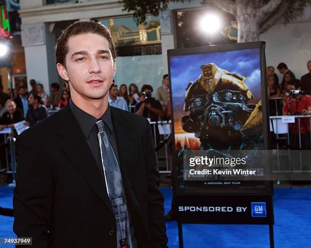 Actor Shia LaBeouf arrives to Paramount Pictures' premiere of "Transformers" held at Mann's Village Theater on June 27, 2007 in Westwood, California.