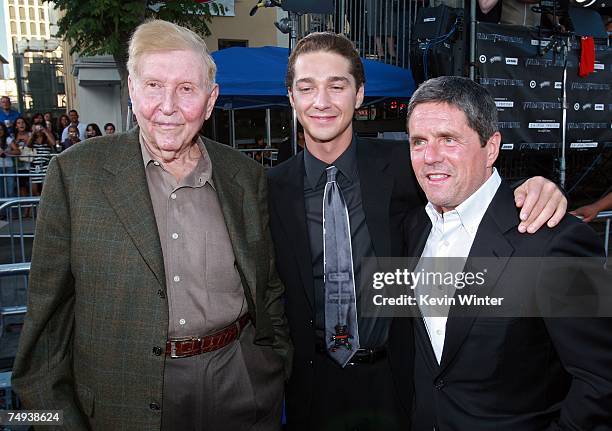 Viacom Chairman Sumner Redstone, actor Shia LeBeouf, and CEO of Paramount Pictures Brad Grey arrive to Paramount Pictures' premiere of "Transformers"...