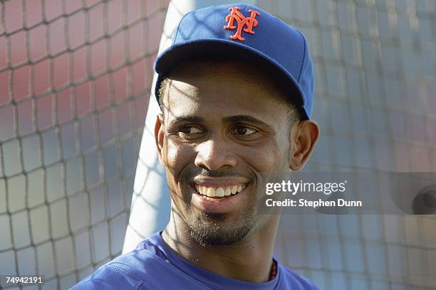 Jose Reyes of the New York Mets waits his turn to take batting practice before the game with the Los Angeles Dodgers at Dodger Stadium June 13, 2007...