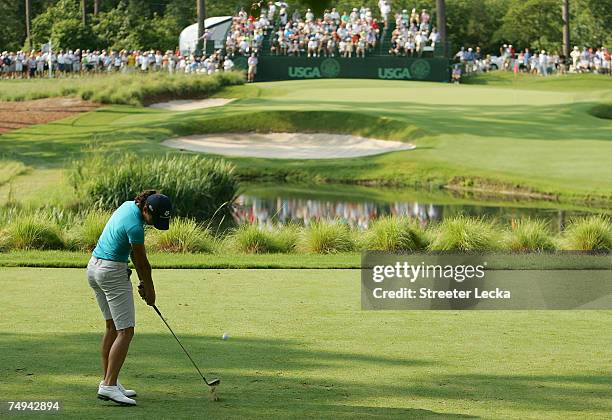 Lorena Ochoa of Mexico hits her tee shot on the third hole during round one of the U.S. Women's Open Championship at Pine Needles Lodge & Golf Club...