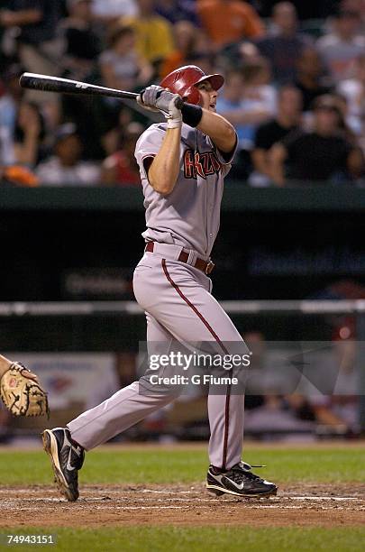 Stephen Drew of the Arizona Diamondbacks bats against the Baltimore Orioles at Camden Yards June 15, 2007 in Baltimore, Maryland.