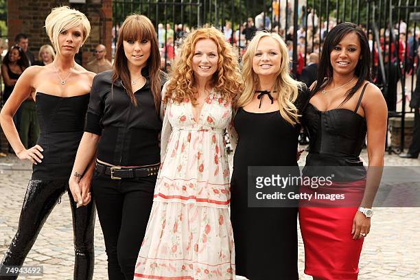 Spice Girls Victoria Beckham, Melanie Chisholm , Geri Halliwell, Emma Bunton and Melanie Brown pose for a photocall at the Royal Observatory,...