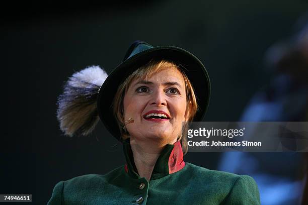 Countess Gloria von Thurn und Taxis performs on stage during the rehearsal of the operetta 'Weisses Roessl' prior to the Thurn und Taxis castle...